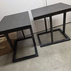 Set Of 2 End Coffee Tables Wood W Metal Base