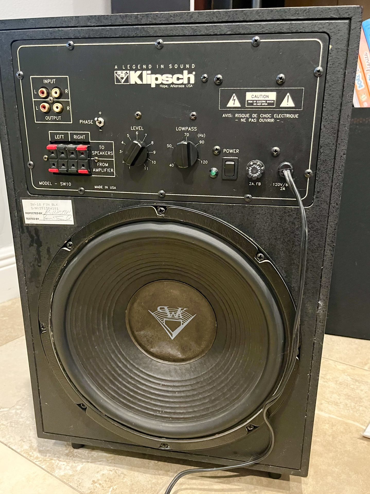 Large Klipsch 10” 🔈 Self-Powered/Active Subwoofer