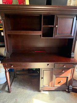 Dark Cherry Wood Desk with Hutch