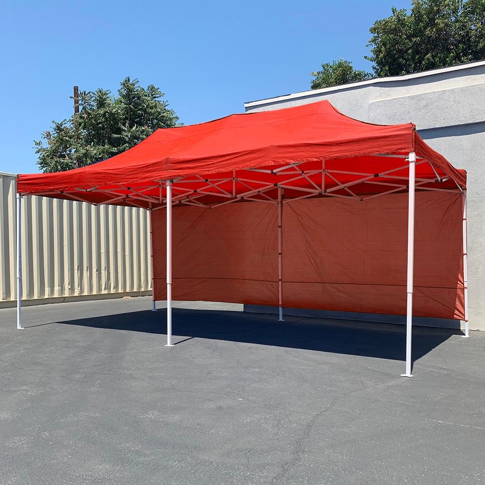New $185 Heavy Duty Canopy 10x20 ft with (2 Sidewalls) EZ Popup Outdoor Gazebo Carry Bag (Red or Blue)