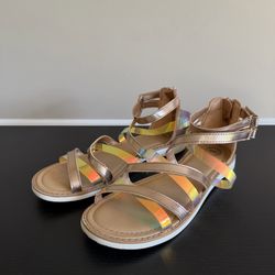 Wonder Nation Girls' 5 Gladiator Sandals Rose Gold Metallic Iridescent Straps
