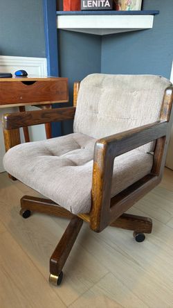 Vintage Mid Century Office Desk Chair Modern Wooden Swivel Roll
