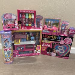 Barbie Dolls Lite Brite Cutie Reveal Girl’s Christmas Toy Bundle (9 Items)