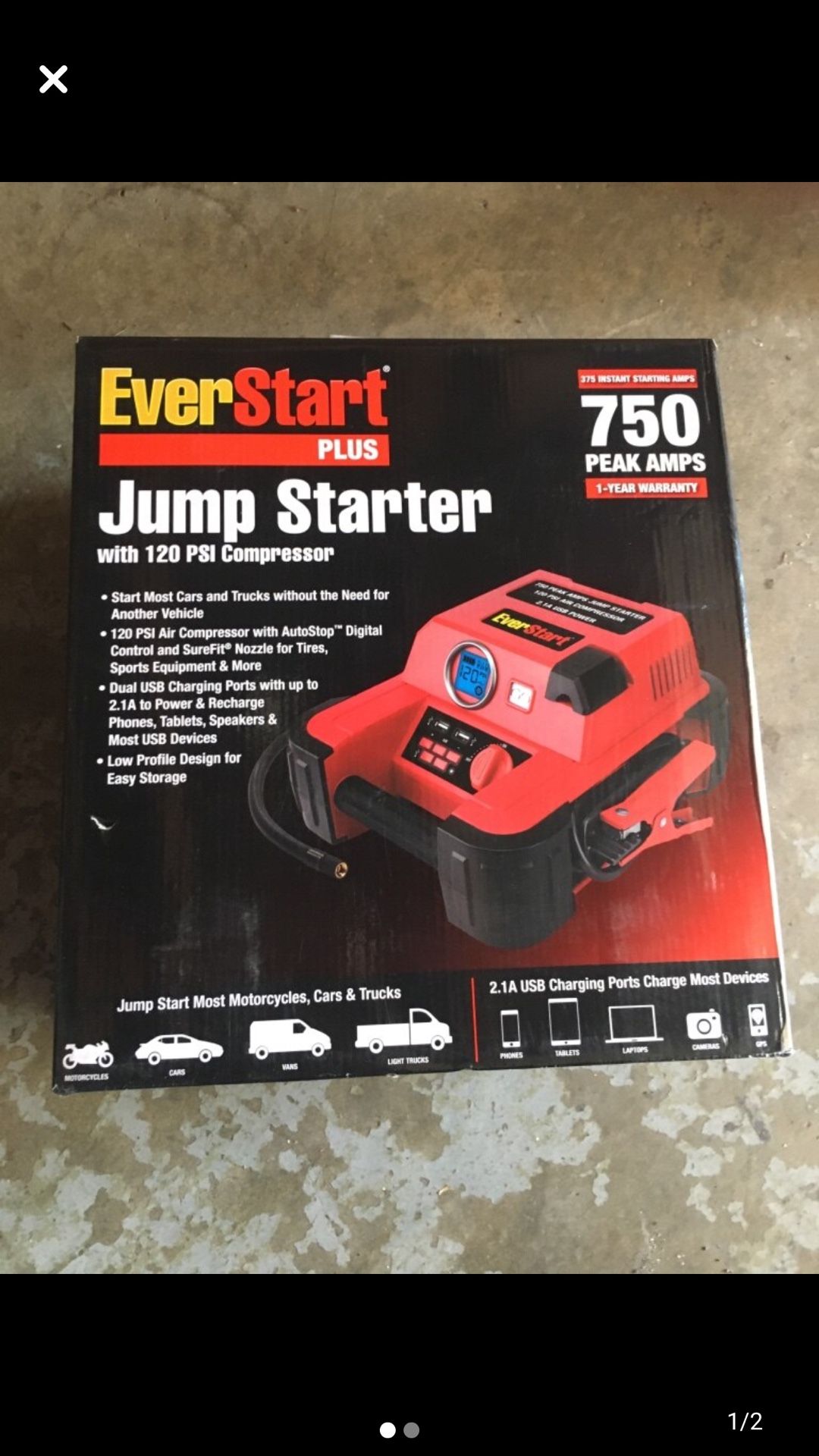 EVERSTART Jump Starter with 120 Psi Digital Compressor