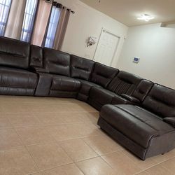 7 Piece Vinyl Sectional With 3 Power Recliners