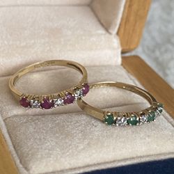10 K Yellow, Gold Ruby And Emerald Ring Set Size 6
