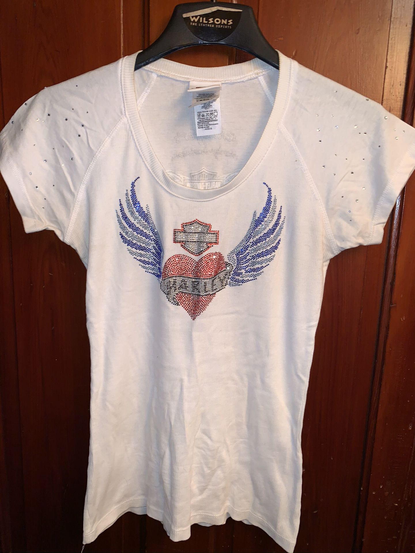 Harley Davidson Red/White/Blue Bling/Rhinestones Shirt