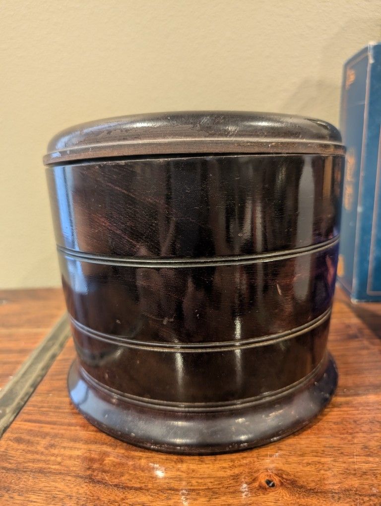 Vintage MCM Hand Made Cambridge Ware lacquerware ice bucket, brown wood