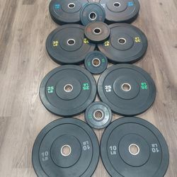 Color Coded Olympic Black Bumper Weight Plates  Set (2x10lb-2x25lb-2x35lb-2x45lb,2×5lb,2×2,5lb)