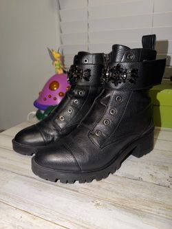 Karl Lagerfeld Paris "Pippa" Jeweled Strap Combat Boots
