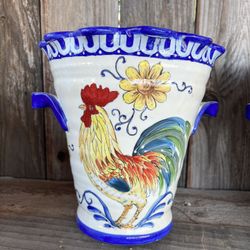 Set Of Two Rooster Ceramic Pots