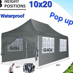 10x20 Pop Up Canopy with  Sidewalls and Windows, Ez Up Outdoor Instant Canopy Tent for Parties, Adjustable Waterproof Canopy with 6 Sand Bags.