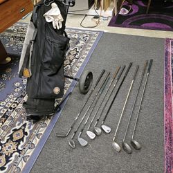 Golf Cart, Bag And Misc Clubs