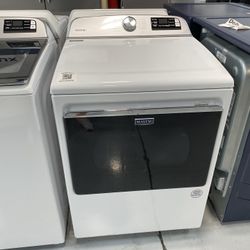 White Smart Top Load Electric Dryer With Extra Power Button