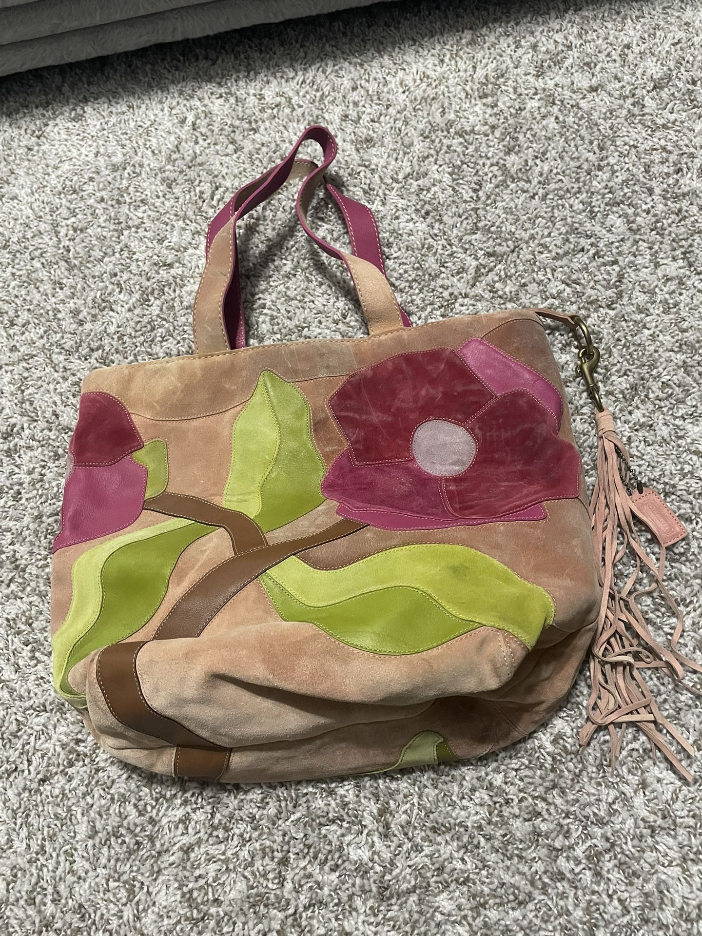 Coach Poppies for Peace Bag XL Tote Bag Limited Edition Suede Leather RARE