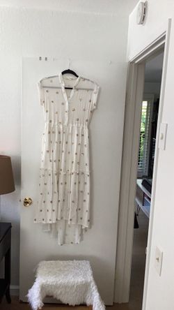 white sun dress with gold sequined dots. Sz s/m us size 6