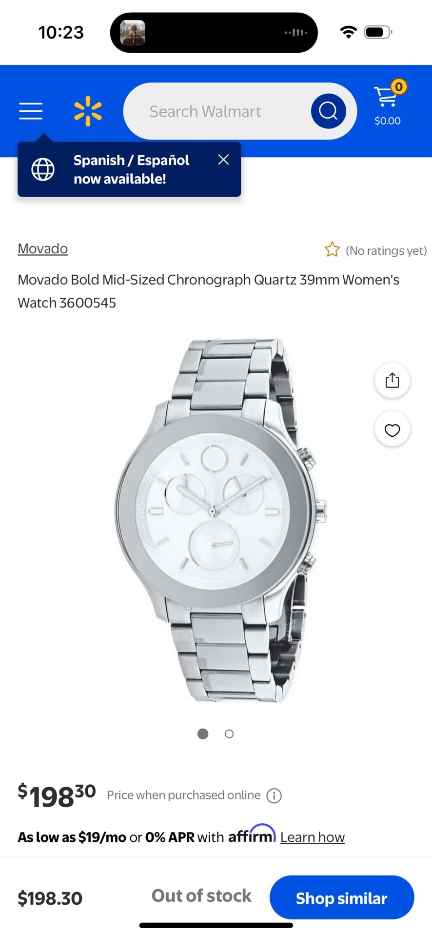 Movado Bold Chronograph Quartz Watch – Model (contact info removed) – 39mm, Silver