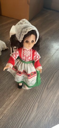 Fashion Doll in Red, Green & White Traditional Ethnic Dress with Lace Headscarf