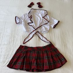 Red Plaid Pleated Mini Skirt Set 🍒 Y2K Schoolgirl Coquette Outfit – Size M (30” Waist) – Brand New