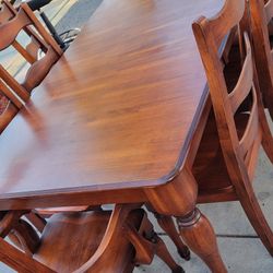 SOLID OAK DINING TABLE SET WITH 8 CHAIRS