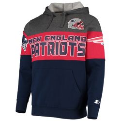 New England Patriots Starter Fireball pullover hoodie, heathered grey/red  size S, machine washable,