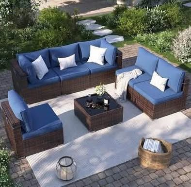 Assembled Patio Furniture Set 7 Pieces Patio Conversation Set Sectional Wicker Rattan