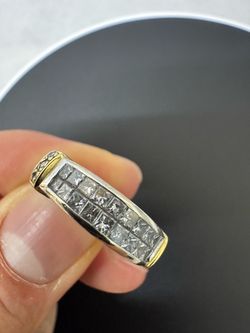 14K Gold Two Tone 20 Diamonds 1.20CTW Princess Cut Band Size 9 6.7G Jewelry