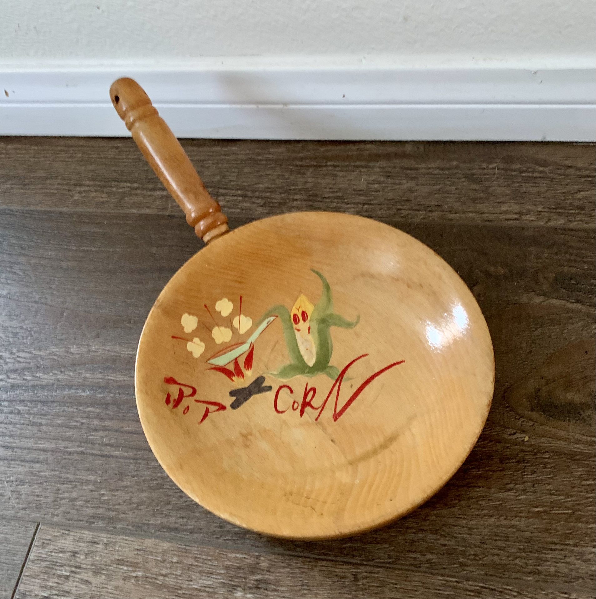 Vintage hand painting wooden popcorn bowl