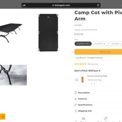 Teton Xxl Camp Cot And Pad 