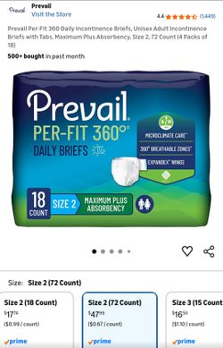 Prevail PER-FIT 360 Size 2 18ct Adult Incontinence Daily Briefs