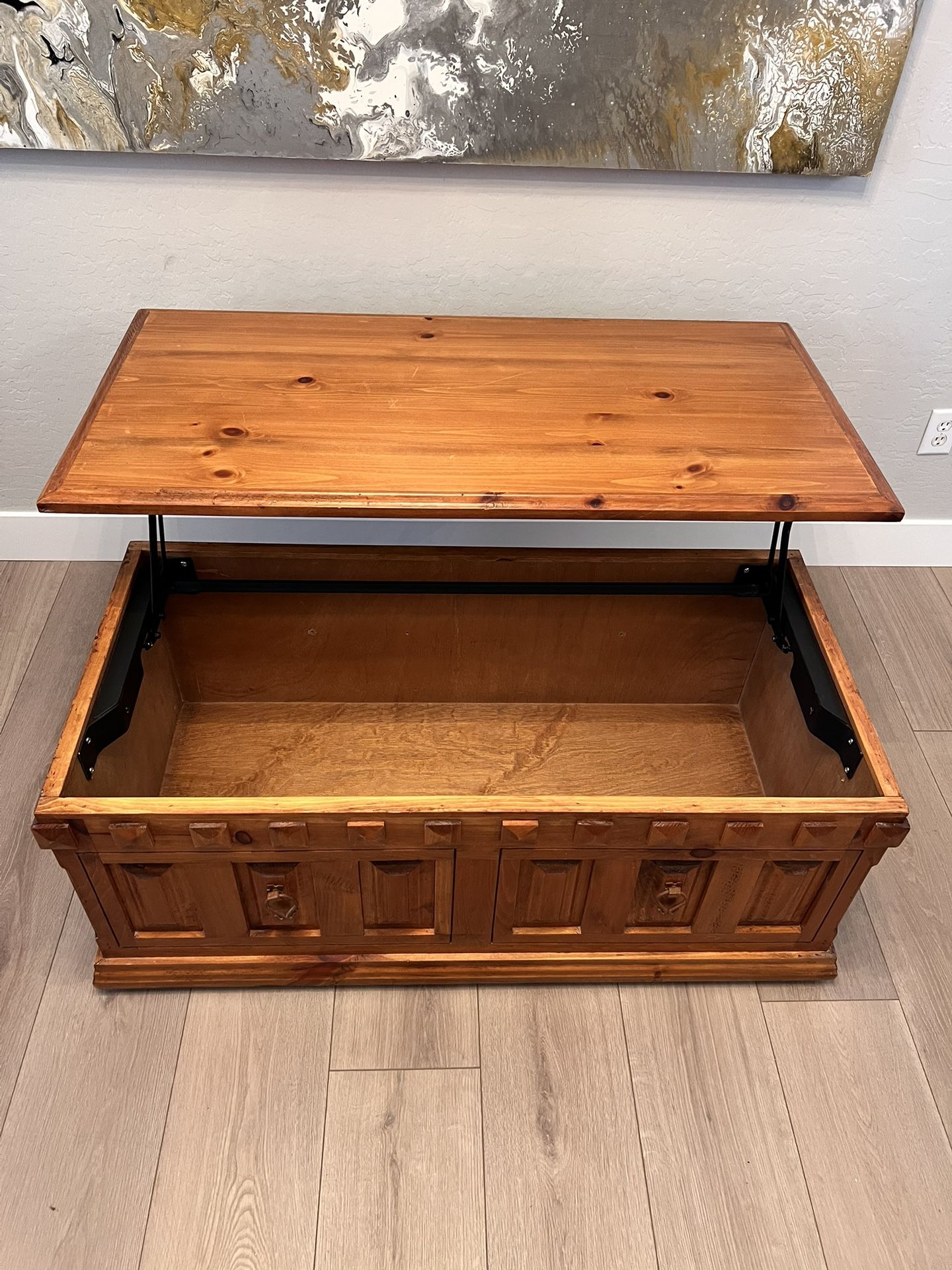 Solid Wood Lift Top Trunk Chest Coffee Table On Wheels