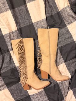 Time And Tru Women's Faux Suede Tall Fringe Boots
