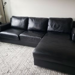 Italian Black Leather Couch Sectional Sleeper with chaise and storage 

