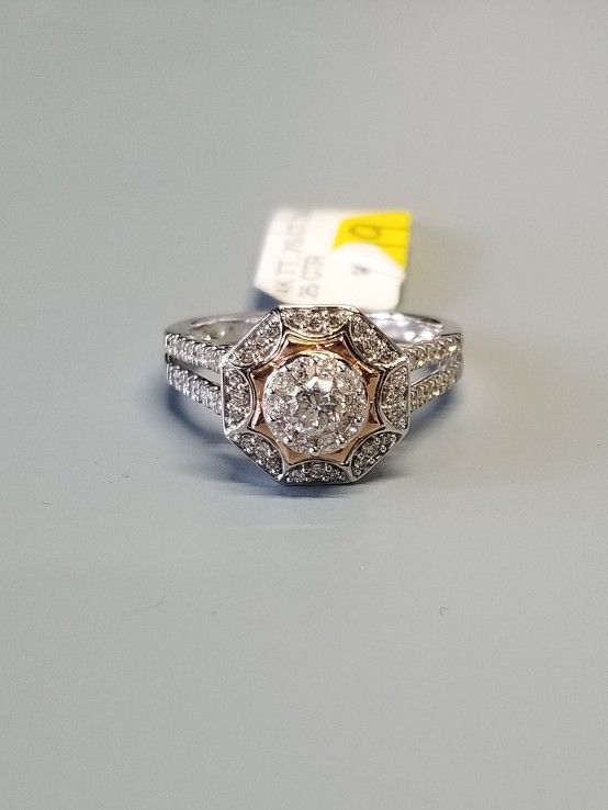 14k White Gold .75 CT Diamond .25CT Center Diamond Engagement Wedding Ring 