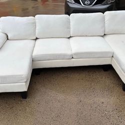 Beige Sectional couches for living room, U-shaped couch with double chaise