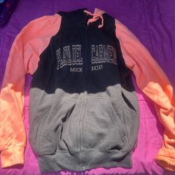 Playa Del Carmen, Mexico; sweatshirt by exist, women’s size medium, black and orange 