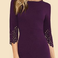 NWOT SHEIN Purple/Plum Sheath Dress with 3/4 Scalloped Sleeves and Crew Neck