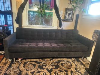 Free couch Black velvet tufted mid century sofa