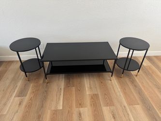Black Glass Coffee Table and Side Tables Set