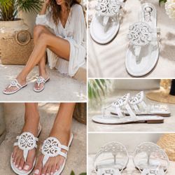 Circus by Sam Edelman Sandals Size 8 White Patent Canyon Cut Out Thong Y2K Flat