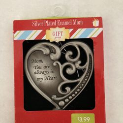 Silver plated enamel mom heart