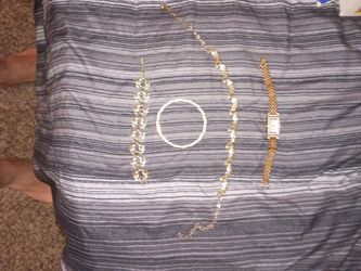 Women's leafed necklace and bracelet plus a bangel and women's watch