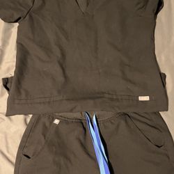 Women  Figs Scrubs Sold Pit Black With Blue Strings Top XS Zamora Joggers XSP