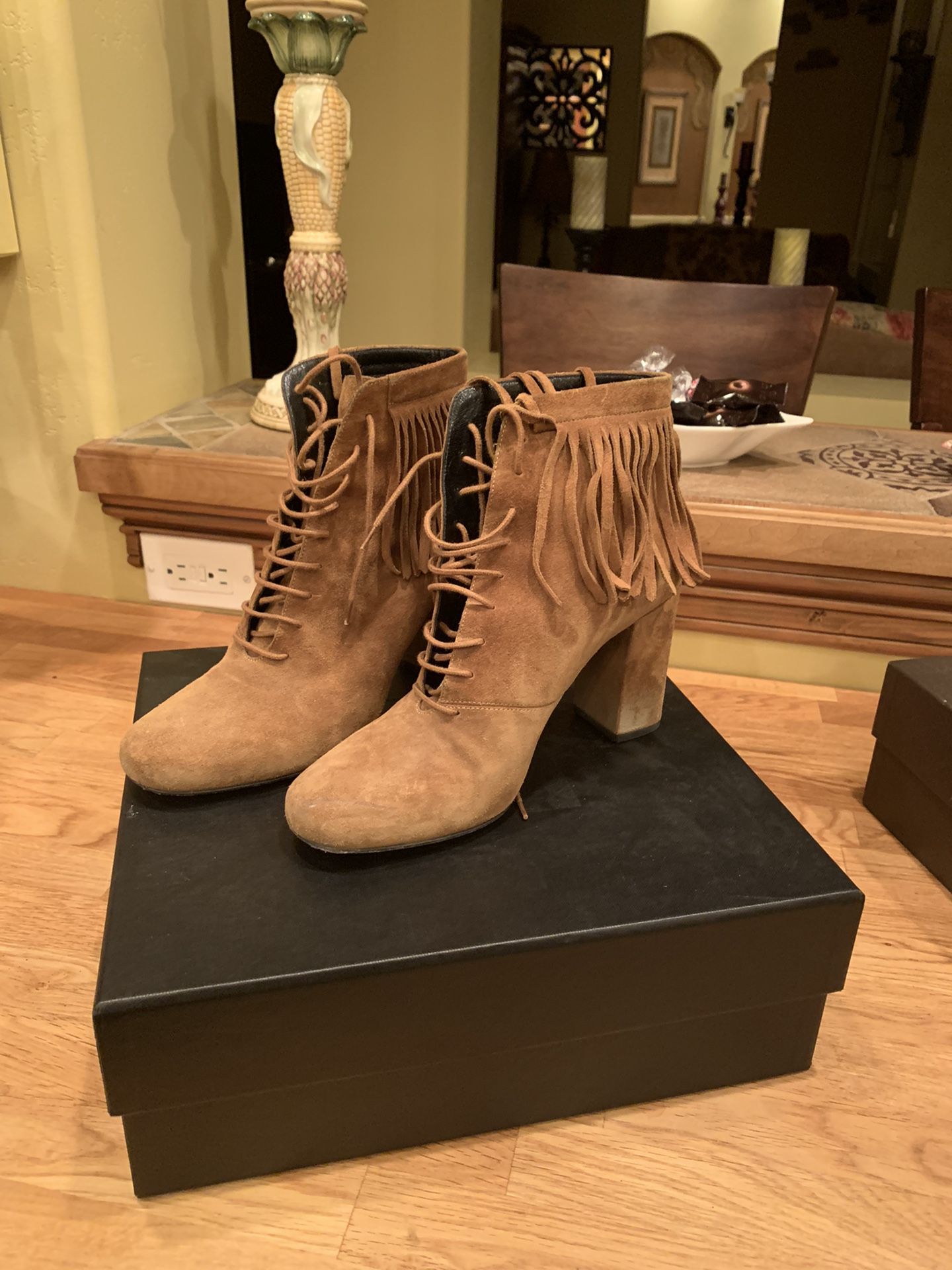 Saint Laurent Tan Fringe Boots