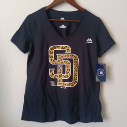 Women's size M San Diego Padres Majestic Black Cheetah Print V-neck Tee - Cotton