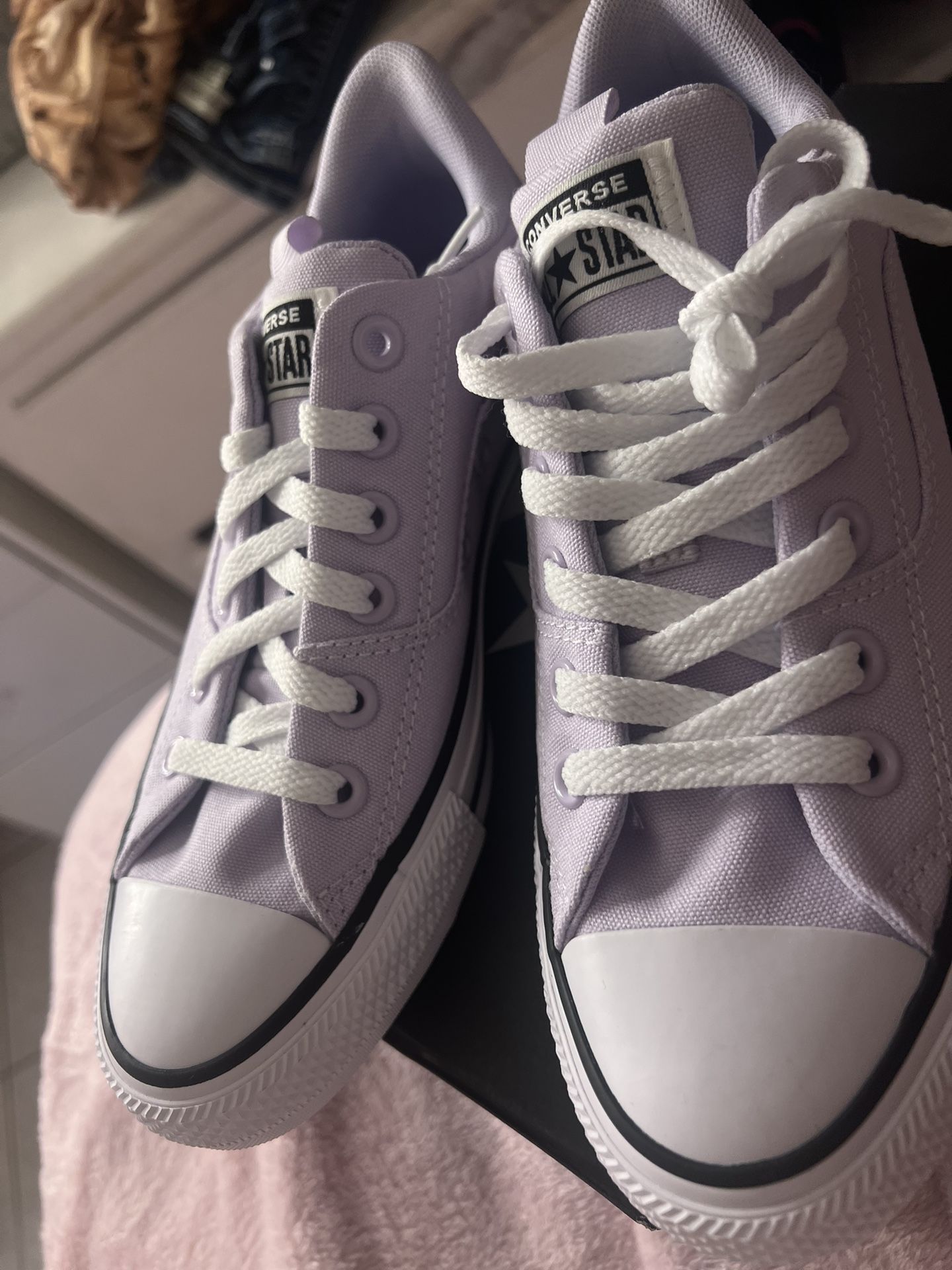 purple low top converse