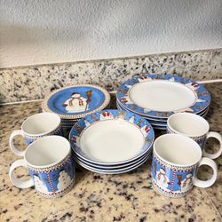 Sakura Christmas Snowman Magic 16-Piece Dinnerware Set - Vajilla Navidena