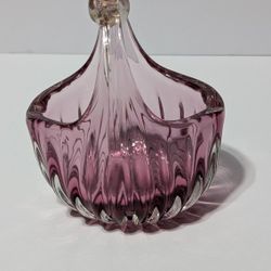Murano Style Pink Art Glass Basket Bowl with Gold-Flecked Handle – 7" Vintage Decor

