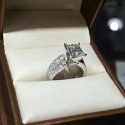 925 Sterling Silver Cz Engagement Ring Sz 7