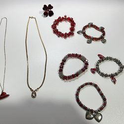 RED HAT SOCIETY CHARM BRACELET & NECKLACE